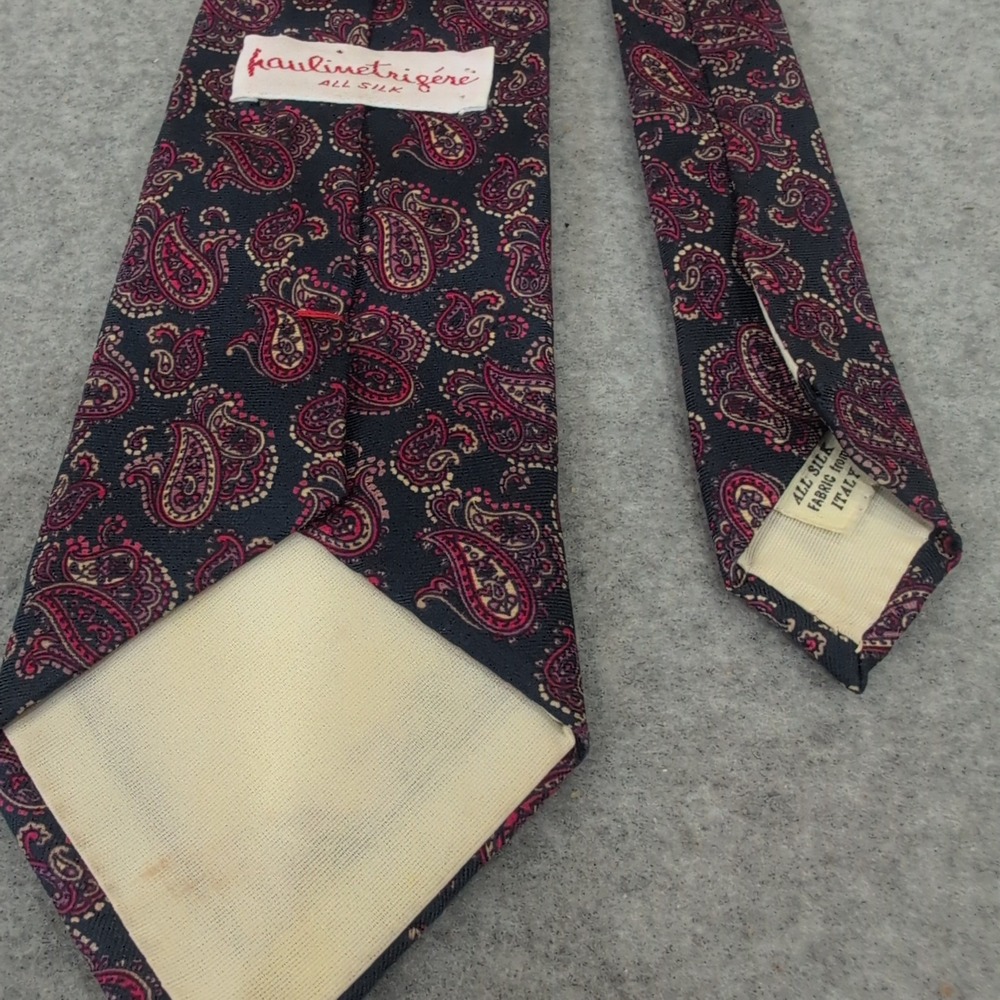 VTG 70's French American Designer Pauline Trigere All Silk Paisley Necktie Italy - Picture 5 of 6
